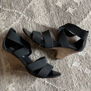 Leather elastic strappy wedge pump
